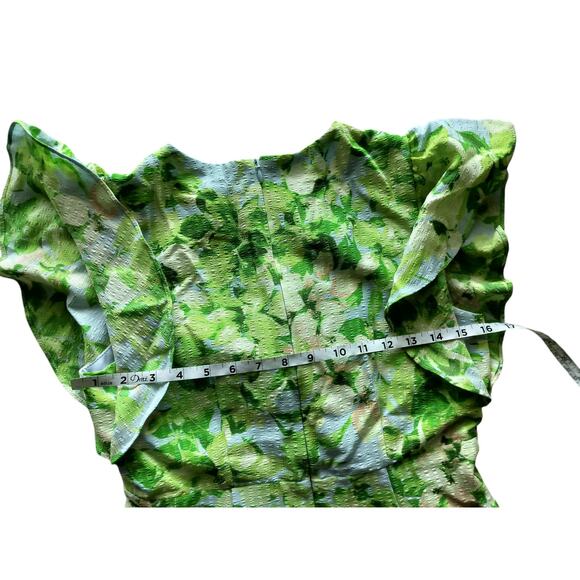Maison Tara Women's Green Floral Ruffle Sleeve CutOut Waist Midi Dress Size 4 - Picture 11 of 14